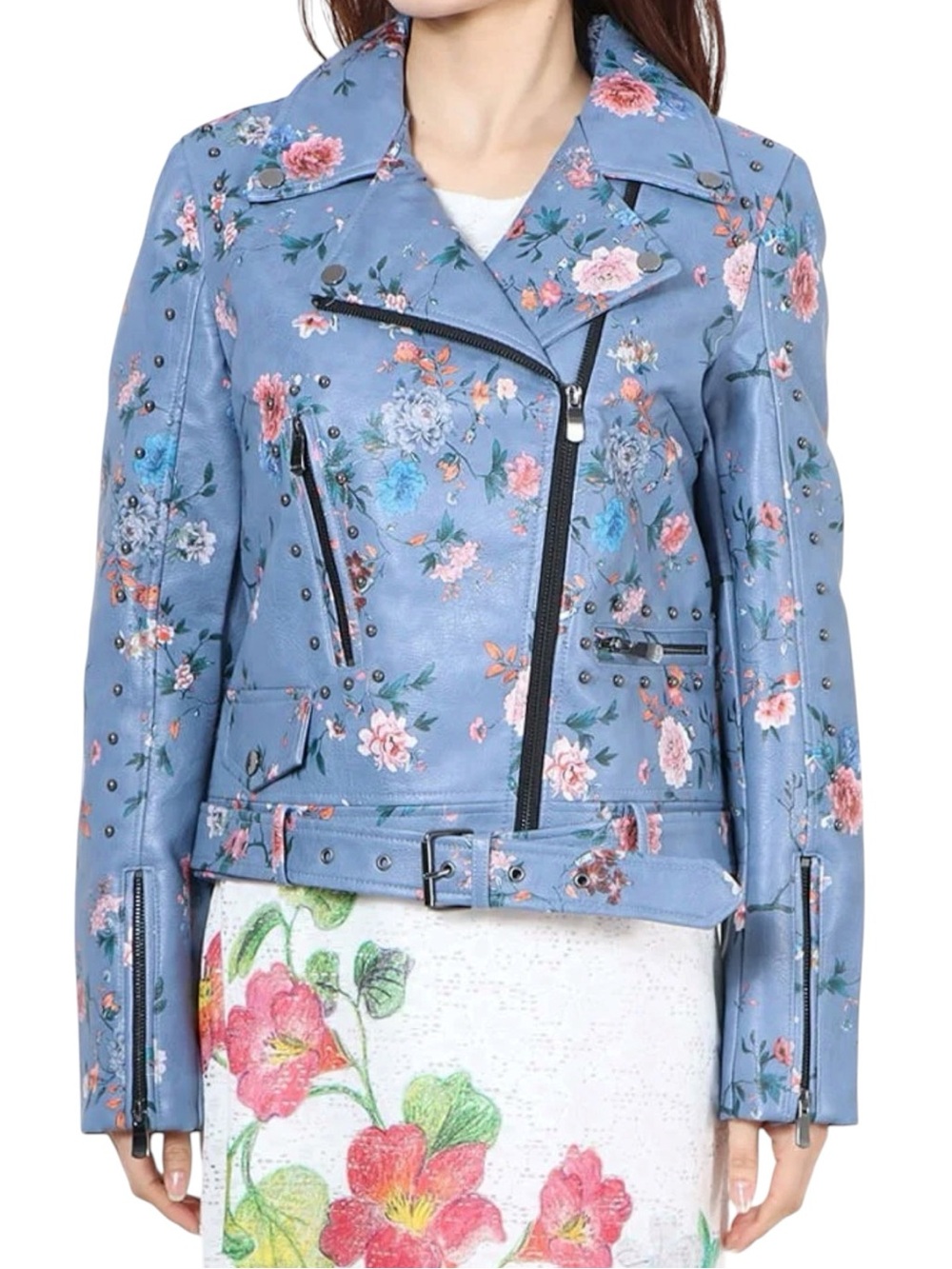 DESIGUAL Nassau Faux Leather Floral Biker Jacket